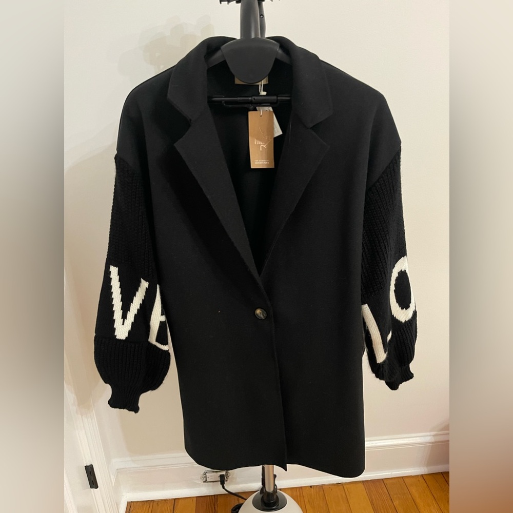 Black LOVE Coat O/S  Free for Humanity. NEW with Tags